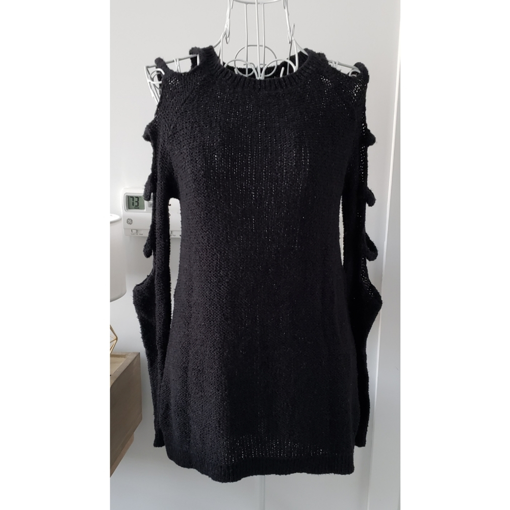 Black sexy open cut out arm sweater